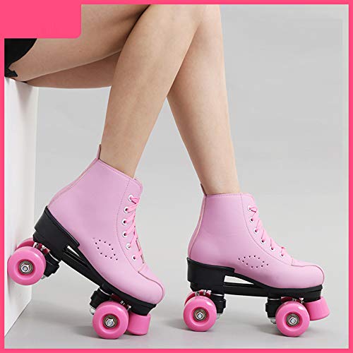 MXQHH Patines De Dos Hileras De Flash Patines, Apto para Adultos, Niños, Unisex, Lindo, La Satisfacción De Los Corazones De Las Niñas, Romántica, Ajustable, Rosa,PU Wheel,36