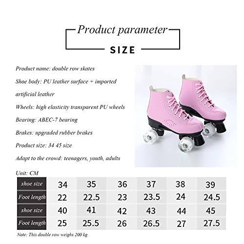 MXQHH Patines De Dos Hileras De Flash Patines, Apto para Adultos, Niños, Unisex, Lindo, La Satisfacción De Los Corazones De Las Niñas, Romántica, Ajustable, Rosa,PU Wheel,36