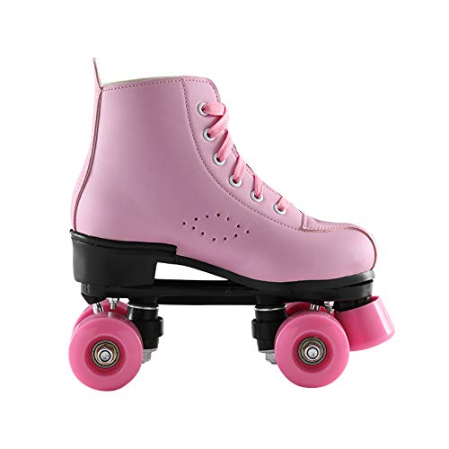 MXQHH Patines De Dos Hileras De Flash Patines, Apto para Adultos, Niños, Unisex, Lindo, La Satisfacción De Los Corazones De Las Niñas, Romántica, Ajustable, Rosa,PU Wheel,36