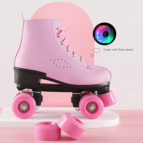 MXQHH Patines De Dos Hileras De Flash Patines, Apto para Adultos, Niños, Unisex, Lindo, La Satisfacción De Los Corazones De Las Niñas, Romántica, Ajustable, Rosa,PU Wheel,36
