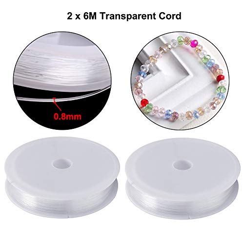 MYCreator 1200 cuentas de cristal para joyería, 24 colores, 6 mm, cuentas de cristal facetadas con forma de rondelle artificial, con cordón de cristal de 0,8 mm y 6 m