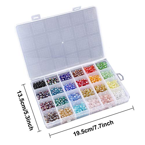 MYCreator 1200 cuentas de cristal para joyería, 24 colores, 6 mm, cuentas de cristal facetadas con forma de rondelle artificial, con cordón de cristal de 0,8 mm y 6 m
