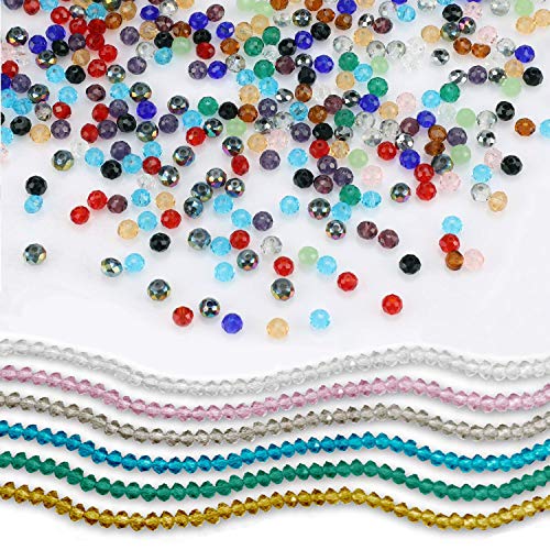 MYCreator 1200 cuentas de cristal para joyería, 24 colores, 6 mm, cuentas de cristal facetadas con forma de rondelle artificial, con cordón de cristal de 0,8 mm y 6 m