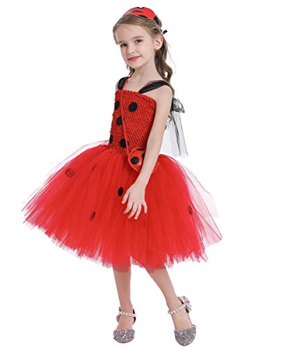 MYRISAM Disfraz de Ladybug para Niña Halloween Dress Up Cosplay Vestido Tutú de Mariquita + Máscara de Ojos + Yo-Yo Bolsa Niños 3Pcs Trajes de Partido Carnaval Cumpleaños Navidad 5-6 años