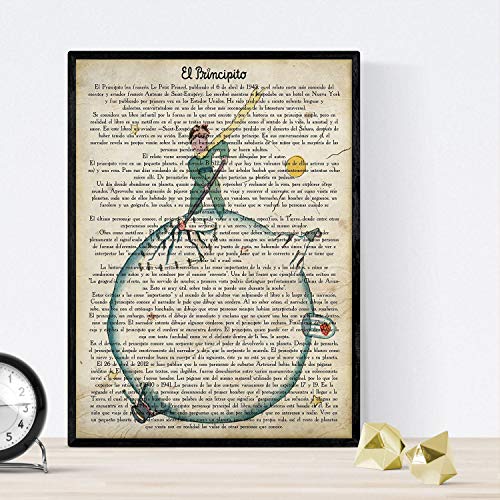 Nacnic Poster del principito para niños pequeños. Lámina de Principito sarten y Flor con definiciones. Posters de Cuentos e Ilustraciones para niños. Tamaño A4 con Marco