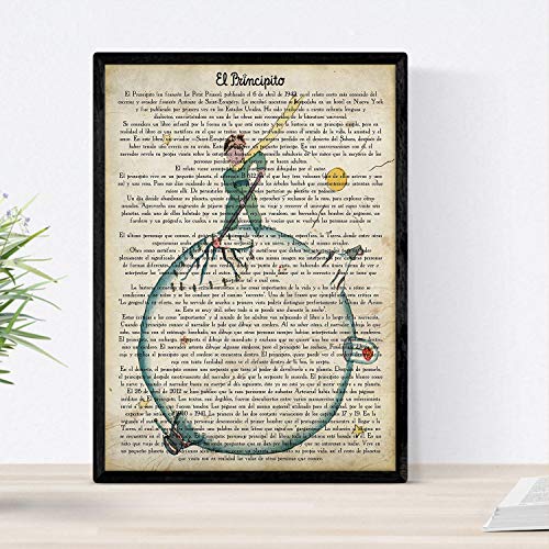 Nacnic Poster del principito para niños pequeños. Lámina de Principito sarten y Flor con definiciones. Posters de Cuentos e Ilustraciones para niños. Tamaño A4 con Marco