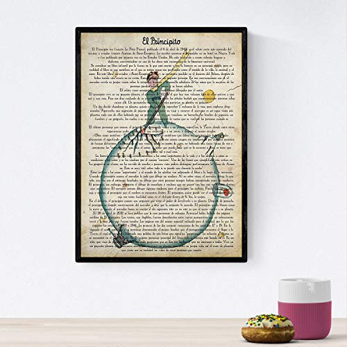 Nacnic Poster del principito para niños pequeños. Lámina de Principito sarten y Flor con definiciones. Posters de Cuentos e Ilustraciones para niños. Tamaño A4 con Marco