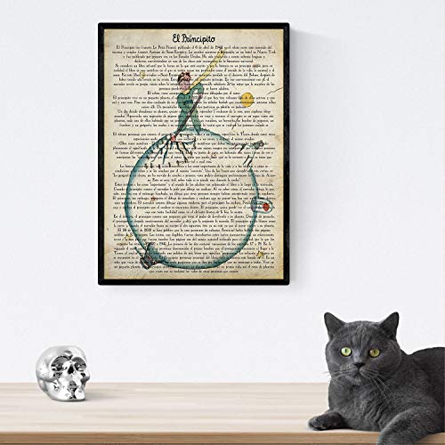 Nacnic Poster del principito para niños pequeños. Lámina de Principito sarten y Flor con definiciones. Posters de Cuentos e Ilustraciones para niños. Tamaño A4 con Marco