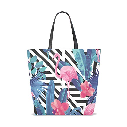 NaiiaN Bolso de compras Bolso de mano Bolsos de hombro Bolsos de mano Correa ligera para mujeres Niñas Damas Estudiantes Flamencos Hoja Palmera