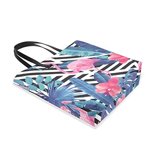 NaiiaN Bolso de compras Bolso de mano Bolsos de hombro Bolsos de mano Correa ligera para mujeres Niñas Damas Estudiantes Flamencos Hoja Palmera