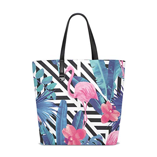 NaiiaN Bolso de compras Bolso de mano Bolsos de hombro Bolsos de mano Correa ligera para mujeres Niñas Damas Estudiantes Flamencos Hoja Palmera