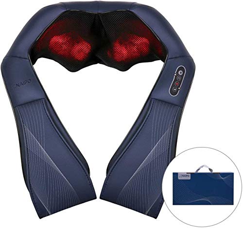 Naipo Masajeador de Cuello y De Vuelta con Masaje de Amasamiento Shiatsu Intensidad Ajustable y Calor para el Uso de Regalos en Casa Oficina o Coche【 Edición Especial】