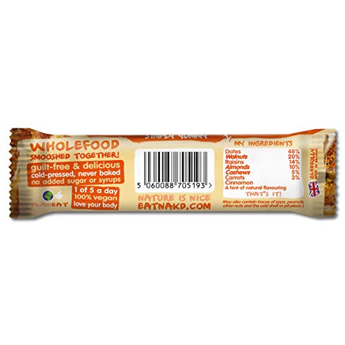 Nakd Raw Fruit and Nut Gluten Free Bars 30 - 35g(Pack of 18) (Carrot Cake)