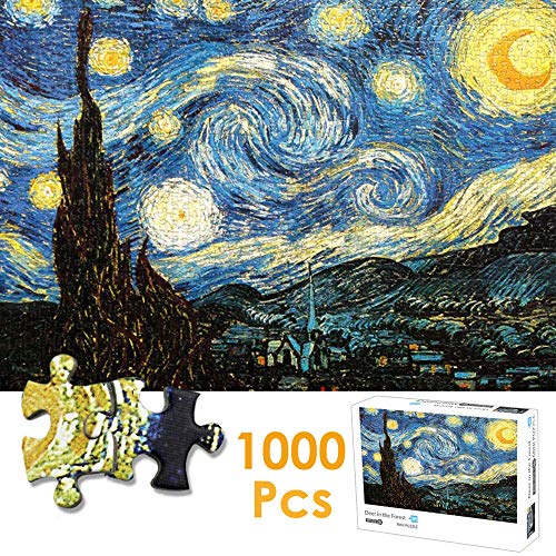 Nasjac Rompecabezas de 1000 Piezas, Van Gogh Starry Night Puzzle Starry Sky Stars Landscape Paper Puzzle para Adultos Niños Adolescentes Familia Educativa Intelectual Descompresión