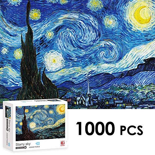 Nasjac Rompecabezas de 1000 Piezas, Van Gogh Starry Night Puzzle Starry Sky Stars Landscape Paper Puzzle para Adultos Niños Adolescentes Familia Educativa Intelectual Descompresión