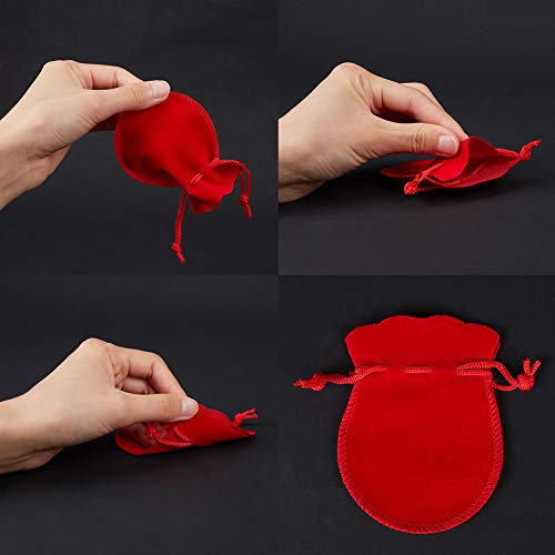 NBEADS 30 Pieza 9x7cm Bolsas de Tela de Terciopelo, Bolsas de Joyería con Cordón de Forma de Calabaza Bolsas de Regalo de Dulces Pequeños para Favoresde Cumpleaños de la Boda de Navidad, Rojo