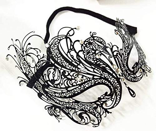 Ndier - Máscara veneciana de mujer con diamante de metal fino, máscara de encaje sexy de Halloween para fiestas de máscaras, bodas, Mardi Gras, Carnaval y danza veneciana, color negro