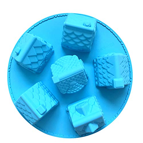 Ndier Molde de Silicona para Tartas, diseño Creativo, Forma de casa, portátil, 6 cavidades, Herramienta de horneado, Color al Azar