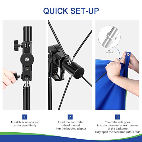 Neewer 100x140cm Pantalla de Fondo Azul/Verde Chromakey 2 en 1 Portátil con 200cm Soporte de Luz Kit 4 Varillas Flexibles Soporte Incluido para Transmisión en Vivo Estudio TikTok Youtube Videos