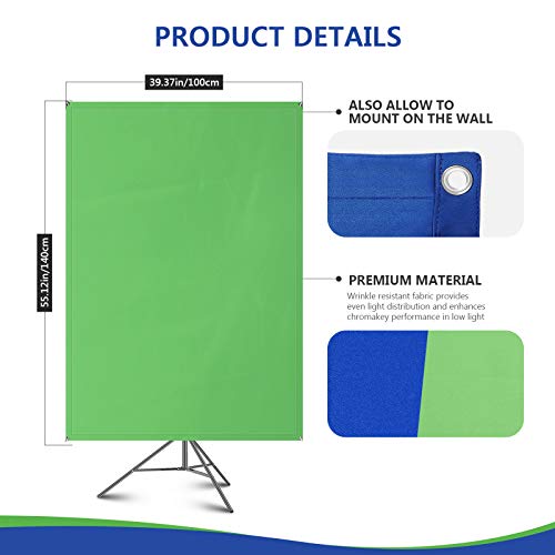 Neewer 100x140cm Pantalla de Fondo Azul/Verde Chromakey 2 en 1 Portátil con 200cm Soporte de Luz Kit 4 Varillas Flexibles Soporte Incluido para Transmisión en Vivo Estudio TikTok Youtube Videos