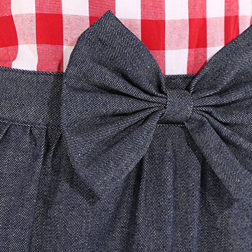 NEOVIVA Delantal de cocina para niños con bolsillos, bonito delantal infantil para niñas con nudo grande, delantal de mezclilla a cuadros para cocina pretendida, rojo