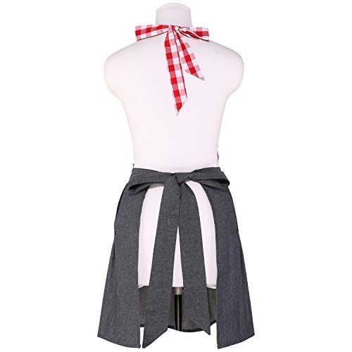 NEOVIVA Delantal vintage de cocina para mujer con bolsillos, coqueto camarera delantal para tiendas, delantal de mezclilla para niñas, estilo Tiffany, cuadros rojo