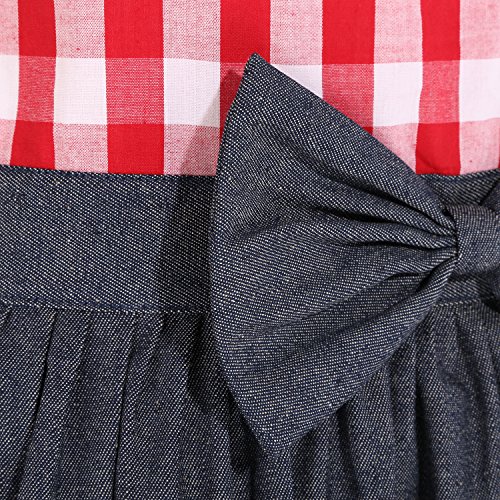 NEOVIVA Delantal vintage de cocina para mujer con bolsillos, coqueto camarera delantal para tiendas, delantal de mezclilla para niñas, estilo Tiffany, cuadros rojo
