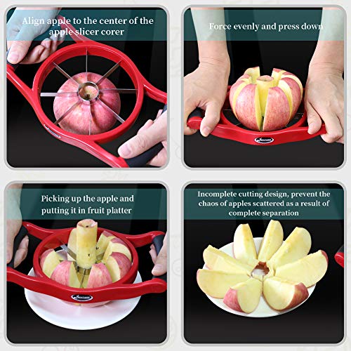 Newness Cortador de Manzanas, acero inoxidable pelador de manzanas, la manija ergonómica del apretón,Rojo