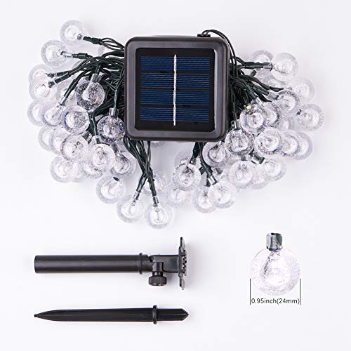 NEWYANG Solar Bola de Cristal Luz, 35Ft 60LEDs Guirnaldas Luces Exterior Solares, 8 Modos Impermeable Cadena de luces Solar Exterior para Jardín, Boda, Fiesta, Árbol de Navidad (Blanco Cálido)