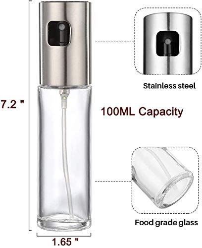 Nifogo Dispensador de Pulverizador de Aceite 2 Pcs, Oil Sprayer 100 ML Vinagre/Aceite de Oliva de Acero Inoxidable Botella de Vidrio para Herramienta de Cocina cocinar (2pcs)