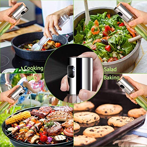 Nifogo Dispensador de Pulverizador de Aceite 2 Pcs, Oil Sprayer 100 ML Vinagre/Aceite de Oliva de Acero Inoxidable Botella de Vidrio para Herramienta de Cocina cocinar (2pcs)