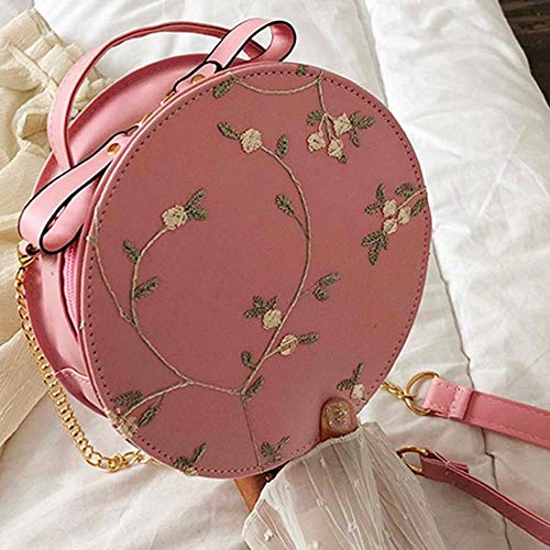 NO BRAND Best Venta de Encaje Dulce Bolso Redondo Calidad PU Cuero señoras Bolsa de Mensajero Mujer pequeña Flor Fresca Cadena Bolso de Hombro, B