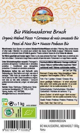Nueces Pedazos piezas biológicos 1kg orgánicas crudas, sin cáscara 1000 gr