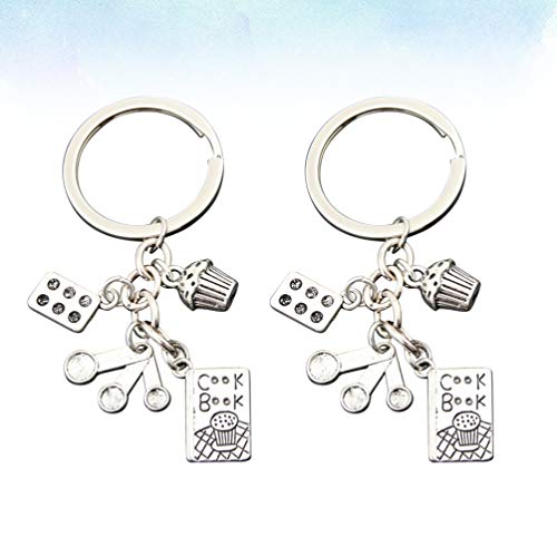 NUOBESTY 2 Piezas Chef Cocinero Llavero Mini Libro de Cocina Pastelería Cuchara Colgante Llavero Mochila Adorno Colgante para Mujeres Hombres