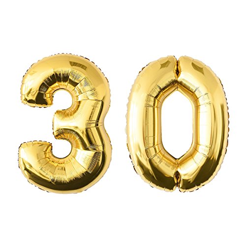 NUOLUX 40 Pulgadas de Oro de la Hoja de Globo, Globo Jumbo número 30 para el cumpleaños del Festival Aniversario de la Fiesta Decoraciones Photo Props