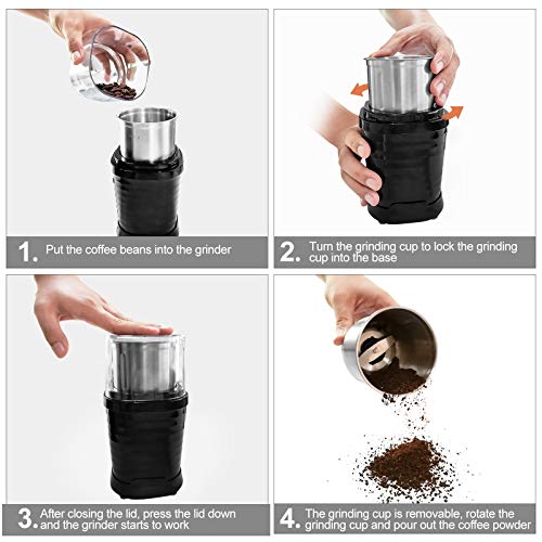 NWOUIIAY Molinillo de Café Eléctrico 200W Protección contra Sobrecalentamiento Molinillo de Especias para Moler Granos de Café Nueces Linaza Pimienta con Taza Desmontable Fácil de Limpiar