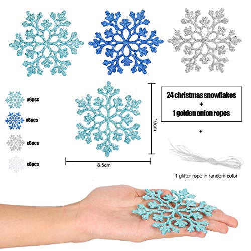 O-Kinee Copo de Nieve Decoración, 24 Confeti Copos de Nieve Brillantes, Copo Nieve Decoración Frozen, Copo de Nieve Decoraciones para árboles de Navidad Boda Fiestas Adornos Festivo