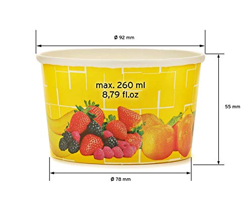 Octopus 50 tarrinas de Helado, tarrina de Papel para Helado o tarrina para Fruta con 260 ml de Volumen de llenado, para Dos Bolas de Helado