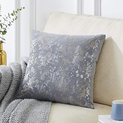 OMMATO Funda de Cojín 50x50 cm Decorativa Impresión de Oro Plateado Almohada Cojines de Fundas para Sofá Silla Cama Sala de Estar Dormitorio 2 Juegos Gris