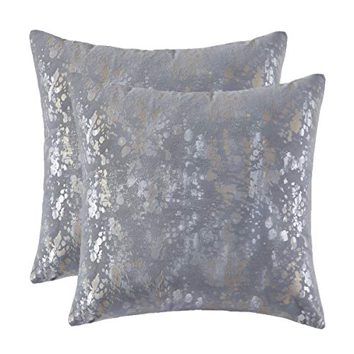 OMMATO Funda de Cojín 50x50 cm Decorativa Impresión de Oro Plateado Almohada Cojines de Fundas para Sofá Silla Cama Sala de Estar Dormitorio 2 Juegos Gris