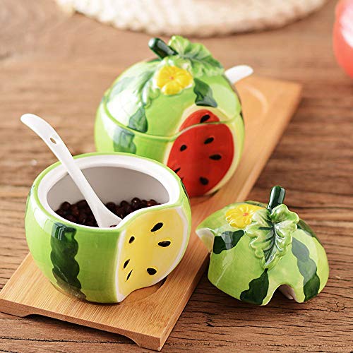 OnePine 250ml Azucarero, azucarero de cerámica Forma de Fruta azúcar Pot con Tapa y Cuchara, Cocina