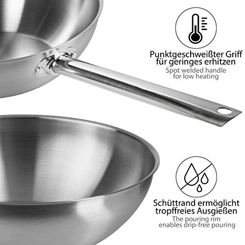 ONVAYA® La sartén de acero inoxidable | Wok | Sartén | Sin revestimiento | Inducción y horno adecuados | Wok profesional (Ø30cm)