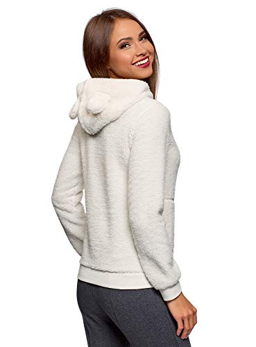 oodji Ultra Mujer Sudadera de Forro Polar con Capucha, Blanco, ES 42 / L