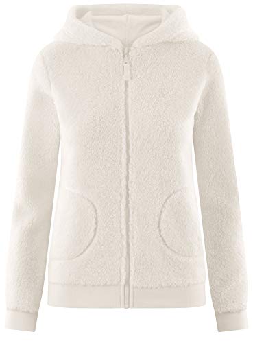 oodji Ultra Mujer Sudadera de Forro Polar con Capucha, Blanco, ES 42 / L
