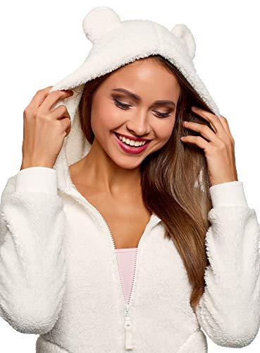 oodji Ultra Mujer Sudadera de Forro Polar con Capucha, Blanco, ES 42 / L