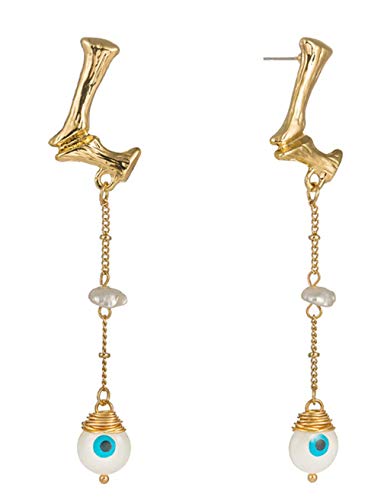 Ookmngft Pendientes para mujer Accesorios de moda Pendientes con letras de piedra natural con perlas naturales simples Mujer NE373-X. Letras doradas L-Devil's Eye y conchas trituradas