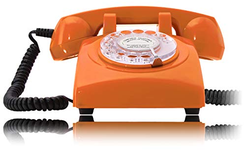 OPIS 60s Cable con Logo de Correos de España: Teléfono Estilo Retro/teléfono Vintage de los años Sesenta con Disco de marcar (Naranja)
