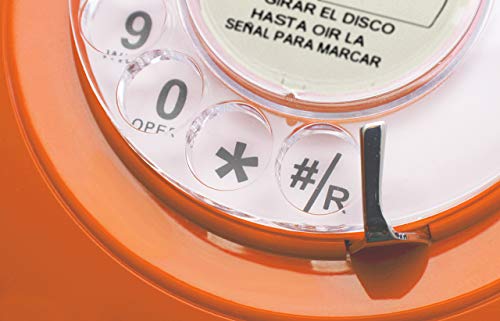 OPIS 60s Cable con Logo de Correos de España: Teléfono Estilo Retro/teléfono Vintage de los años Sesenta con Disco de marcar (Naranja)
