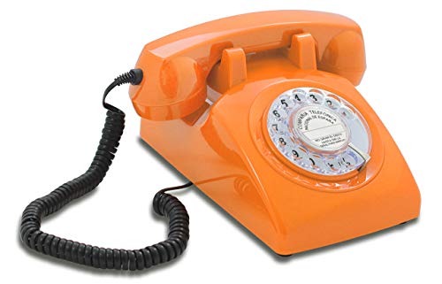OPIS 60s Cable con Logo de Correos de España: Teléfono Estilo Retro/teléfono Vintage de los años Sesenta con Disco de marcar (Naranja)