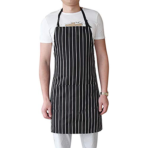 OPSLEA Ajustable Babero Delantal Bolsillos Cocina cocinar BBQ Hornear artesanía sirviendo Chefs Overoles a Rayas